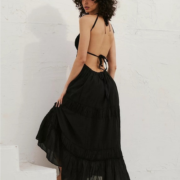 New Free People Taking Sides Maxi Dress Summer Sun Beach Halter in Black XL - Picture 3 of 10